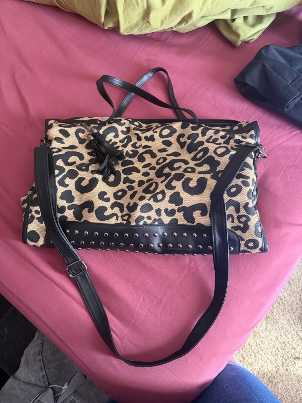 Leopard Print Tote Bag with Black Trim